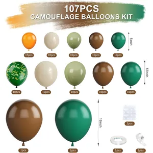 Kit ghirlanda da 107 palloncini mimetici con palloncini in lattice arancioni e verdi