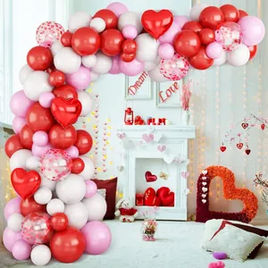 Romantic heart balloon arch kit with red, pink, and white latex for wedding decor