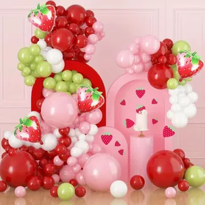 Strawberry Balloon Garland Arch Kit Red Pink White Latex Foil Balloons For Birthday Party Decoration Event Supplies
