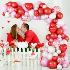 Romantic red and pink heart balloon arch kit for wedding and Valentine proposal decor