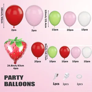 Cartoon strawberry balloon garland kit with red and pink latex balloons for birthday parties
