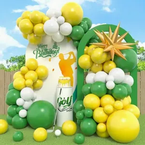 Kit d'Arche de Ballons d'Anniversaire Thème Golf Ballons en Latex Vert Jaune Blanc Ballon en Aluminium Étoile Or Décoration