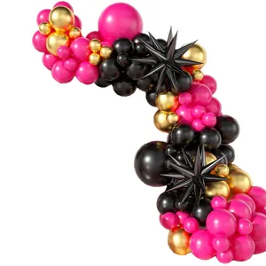 Rosa-schwarzes Disco-Party-Ballongirlanden-Set mit Metallic-Gold und Sternenballons