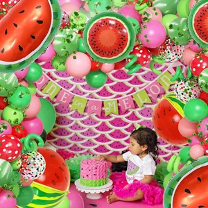 Watermelon theme party decoration set with latex balloons and ONE in a MELON banner