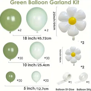 Green and white daisy balloon garland kit for party decorations with various sizes