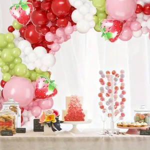 Cartoon strawberry balloon garland kit for birthday party and festive background decor