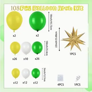 Kit arche de 108 ballons jaune vert et blanc avec ballon étoile dorée pour fête décoration