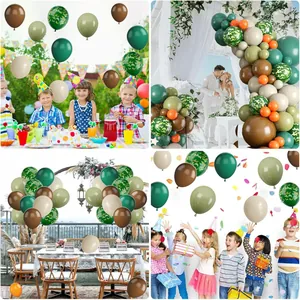 Dettaglio del set ghirlanda di palloncini mimetici mostrato in quattro scenari di eventi diversi