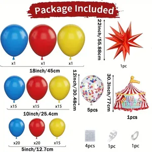 Kit guirnalda de globos tema circo con globos de látex y carpa de circo de papel