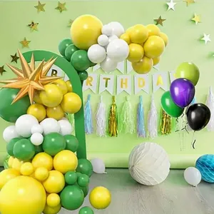 Kit d'arche de ballons jaune et vert avec ballon étoile doré et bannière d'anniversaire