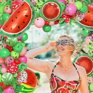 Watermelon theme balloon arch kit with foil fruit slices and latex balloons for summer parties