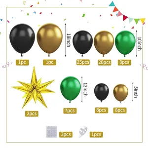 Gold and green explosion star balloon garland kit for party arch decoration with accessories