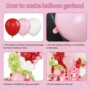 Four-step guide for assembling a DIY strawberry balloon garland kit for party decoration