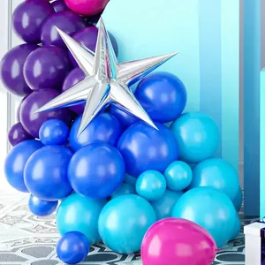 Blue and purple balloon arch kit with silver exploding star foil balloon for party decor