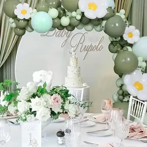 Sage green daisy balloon garland kit for baby shower and wedding party decorations