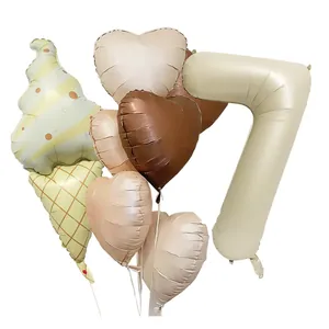 Matte ice cream and heart aluminum foil balloon set with large number 7 for birthday party