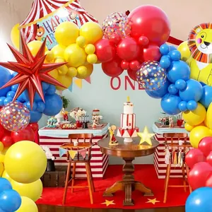 Kit de guirnalda de globos tema circo con globos rojos amarillos y azules para cumpleaños