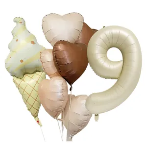 Detailed view of matte cream and chocolate ice cream cone balloons with number 9