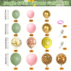 Kit arche de ballons thème jungle avec imprimé léopard et ballons vert avocat pour fête d'enfant