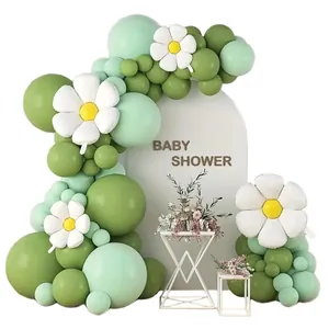 Sage green and daisy balloon garland arch kit for baby shower and wedding party decor