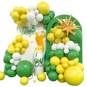 Kit guirlande de ballons thème golf jaune et vert avec décor joyeux anniversaire