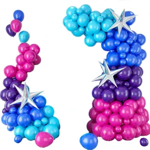 Blue and purple balloon arch kit with silver star foil balloons for party decoration