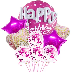 Happy Birthday Party Balloon Decorations Aluminum Film Mylar Sequin Star Heart Agate Pattern Festive Celebration Decor