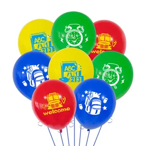 Ballons en Latex de Rentrée Scolaire Imprimés Autobus Scolaire Welcome ABC Thème Décorations de Fête pour Salle de Classe