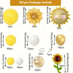 101pcs sunflower balloon arch kit with foil sun and latex balloons for birthday decoration