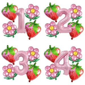 Ballon en Aluminium Numéro de Fraise Rose Ballon de Fleur de Marguerite Pour Fête d'Anniversaire d'Enfants Décoration de Photo