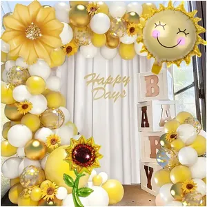 Sunflower Sun Balloon Arch Kit Yellow White Gold Confetti Latex Balloons Aluminum Foil Flower Balloons For Birthday Baby Shower Decoration