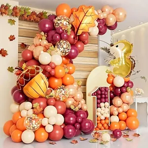Erntedankfest Ballonbogen Girlande Herbst Ernte Party Dekoration Orange Burgund Gold Eichhörnchen Ahornblatt Folienballons
