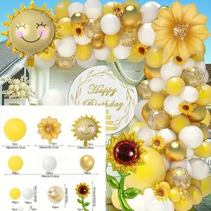 Sunflower and sun balloon arch kit with yellow and gold balloons for party decoration