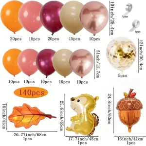140-teiliges Erntedankfest-Ballongirlanden-Set mit Ahornblatt-, Eichhörnchen- und Eichelballons