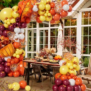 Thanksgiving balloon garland arch kit with autumn harvest acorn and maple leaf balloons