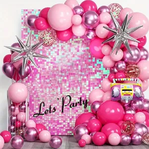 Retro Radio Balloon Garland Kit Pink Star Metallic Latex Aluminum Film Balloons For Disco Theme Birthday Party Decoration