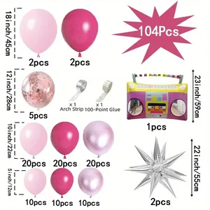 104pcs 80s 90s party balloon garland kit with retro radio foil balloon and silver star