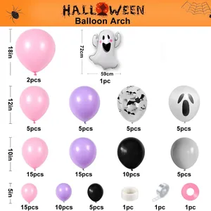 Halloween balloon arch kit with pink and purple ghost and bat latex balloons for parties