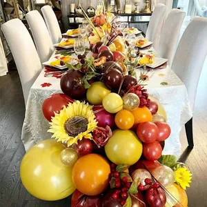 Fall Thanksgiving balloon garland arch with sunflowers and roses for harvest table decor