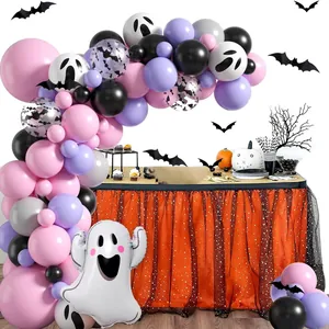 Halloween balloon arch kit with pink purple ghosts and bat stickers for party decor
