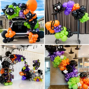 Halloween Luftballon Girlande Set mit orangefarbenen lila Ballons und Spinnen-Folienballons
