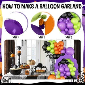 Schritt-für-Schritt-Anleitung für Halloween-Ballongirlande in Orange und Lila Deko