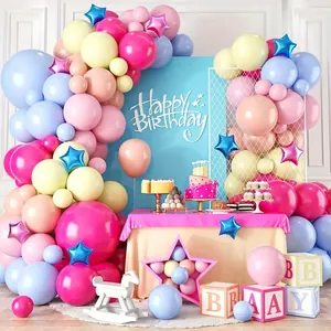 Kit d'Arche de Guirlande de Ballons Rose Bleu Macaron Ballons en Latex et Film d'Aluminium pour Fête d'Anniversaire Fille Décoration Baby Shower