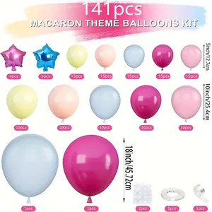 Kit arche de ballons 141 pièces rose et bleu avec ballons macaron et étoiles pour fêtes