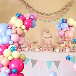 Kit d'arche de ballons rose et bleu avec ballons étoiles et bannières de fête