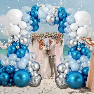 Blue and silver balloon arch kit for wedding beach parties with metallic finish