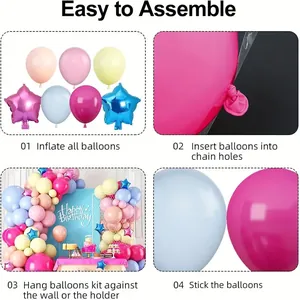Guide d'assemblage étape par étape pour kit arche de ballons rose et bleu pour fête