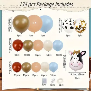 Kit guirlande de 134 ballons thème ferme avec tête de vache et ballons en latex