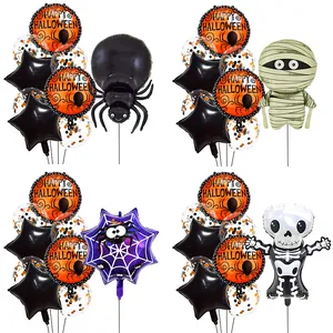 Halloween Theme Balloons Aluminum Film Foil Latex Party Decorations Skeleton Spider Mummy Ghost Spider Web Arrangement Kit