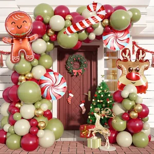Kit Arche de Guirlande de Ballons de Noël Bonhomme de Pain d'Épices Renne Ballons en Aluminium Latex Vert Olive Rouge Déco Fête